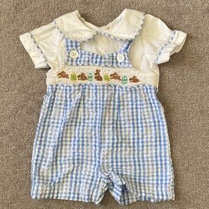 Vintage TOFFEE APPLE smocked Easter bunny romper, 6M.